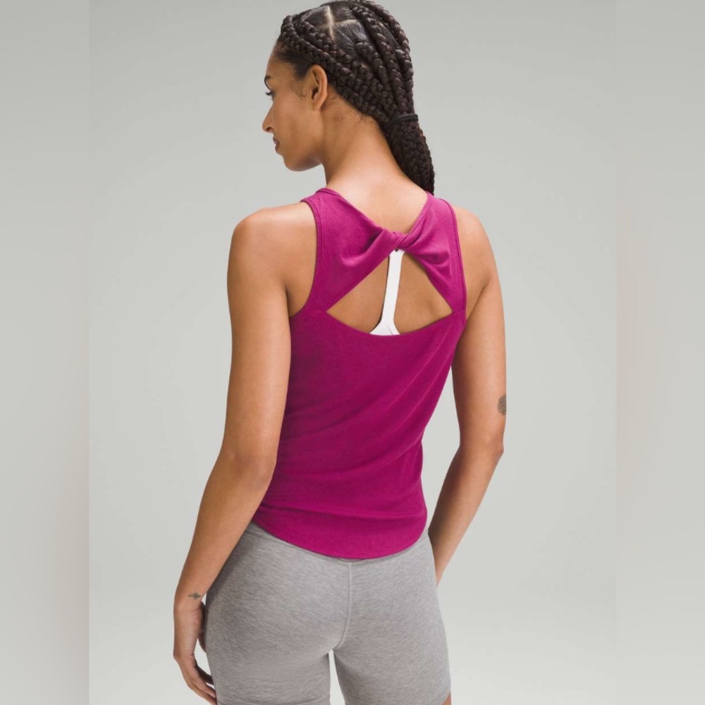 SOLD NWT Ribbed Modal Silk Twist Back Yoga Tank Magenta Purple - Picture 7 of 7